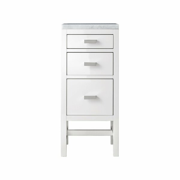 James Martin Vanities Addison 15in Base Cabinet, Glossy White w/ 3 CM Carrara Marble Top E444-BC15-GW-3CAR